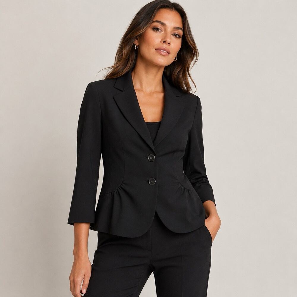 Ann Taylor Black Blazer Womens 8 Office Siren Y2K Corporate Chic 3/4 Sleeve